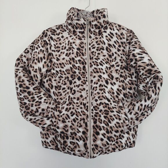 GB Puffer Jacket Size Small Animal Print Leopard Pockets Zip - Picture 1 of 9